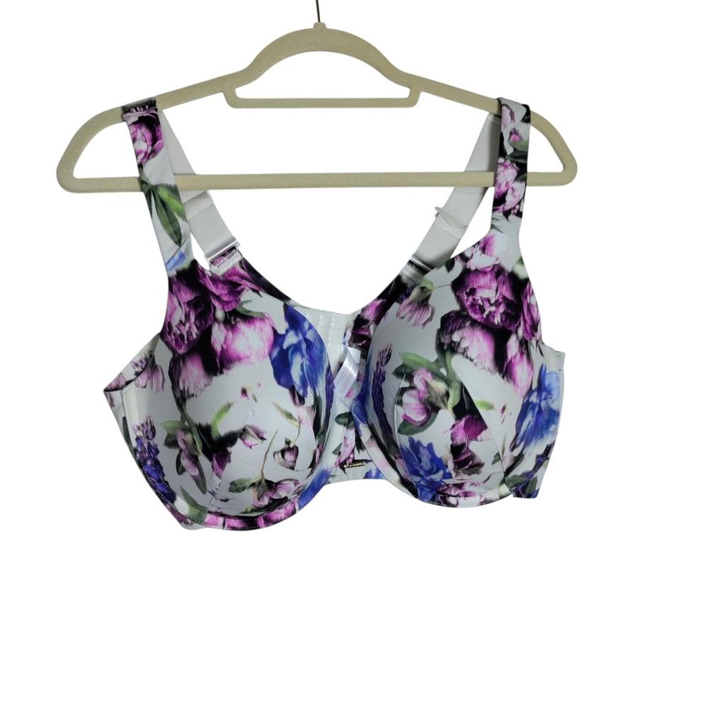 Cacique Floral Lightly Lined Full Coverage Underwire Bra 40DDD Purple Blue White